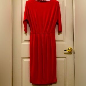 Fluorescent Red Orange 3/4 Dolman Sleeve Elegant Dress (New)